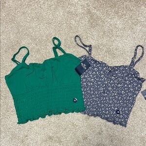 Hollister Green Smocked Crop Top